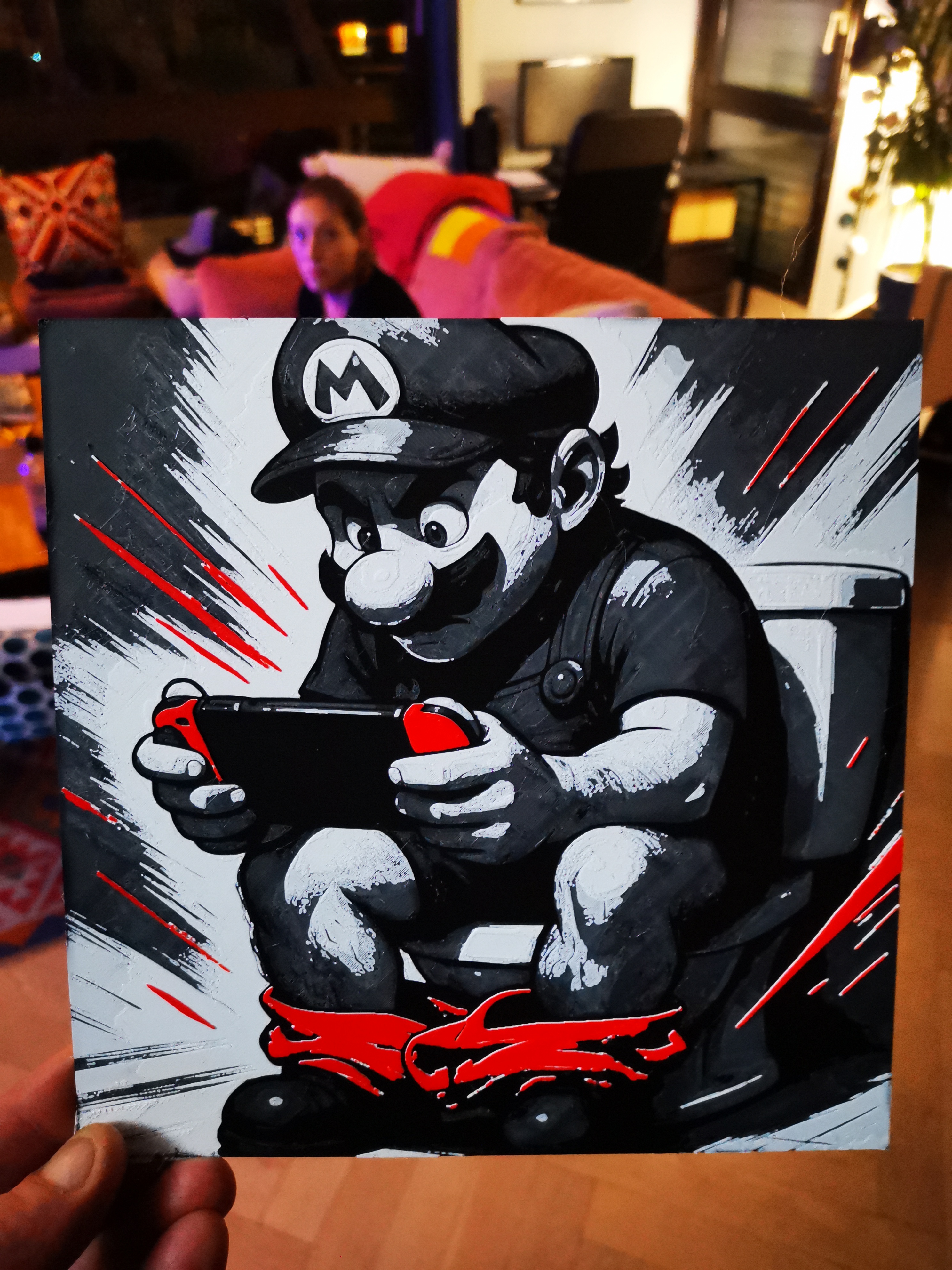 Gravure de Mario au WC
