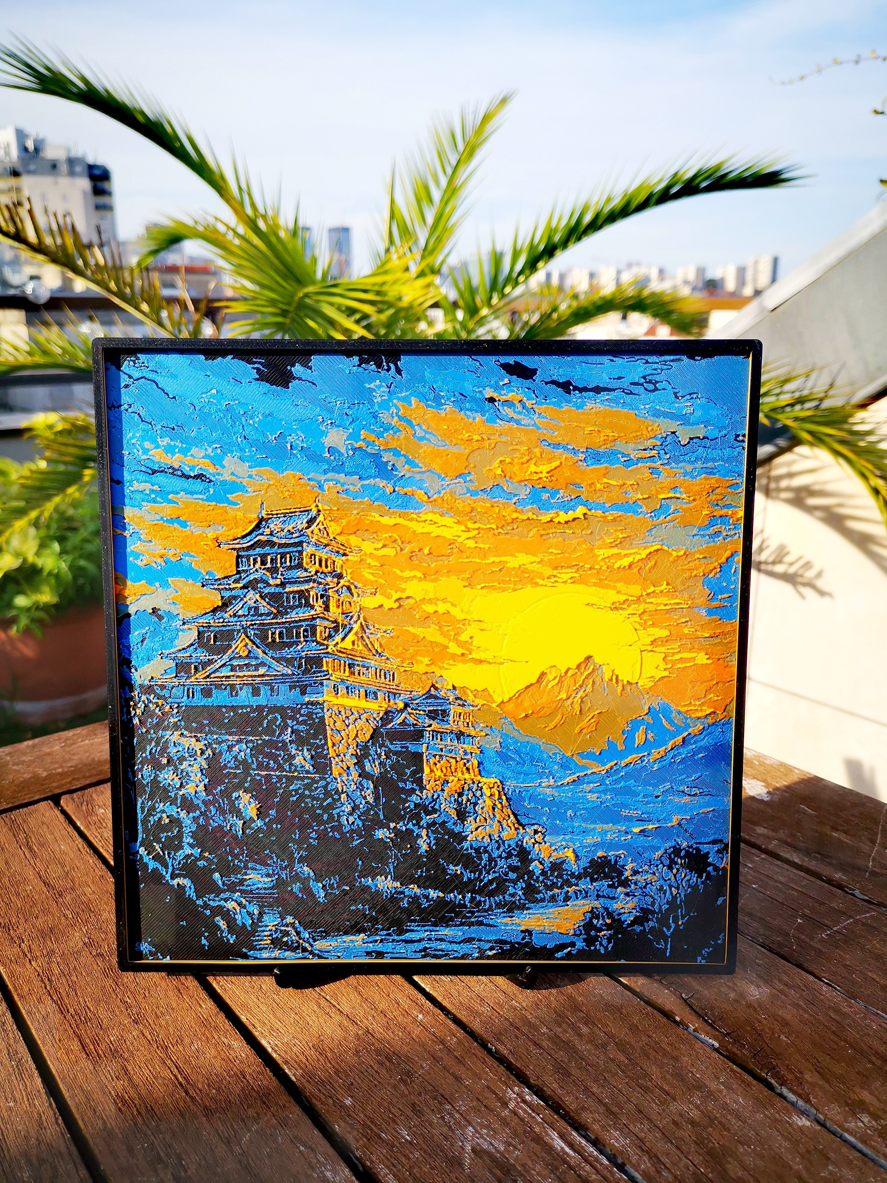 Gravure coucher du soleil au Château de Himeji