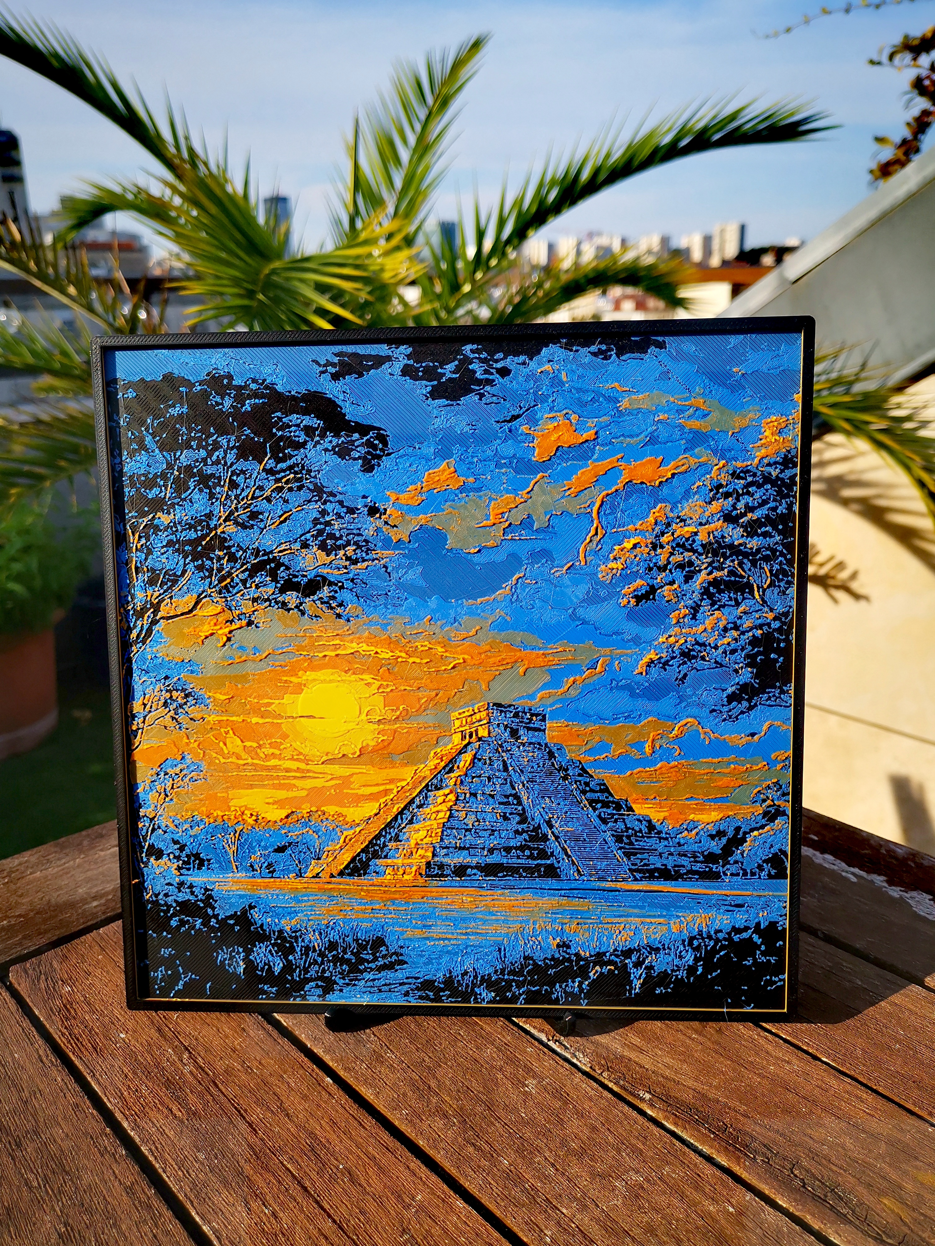 Gravure coucher de soleil à Chichen Itza
