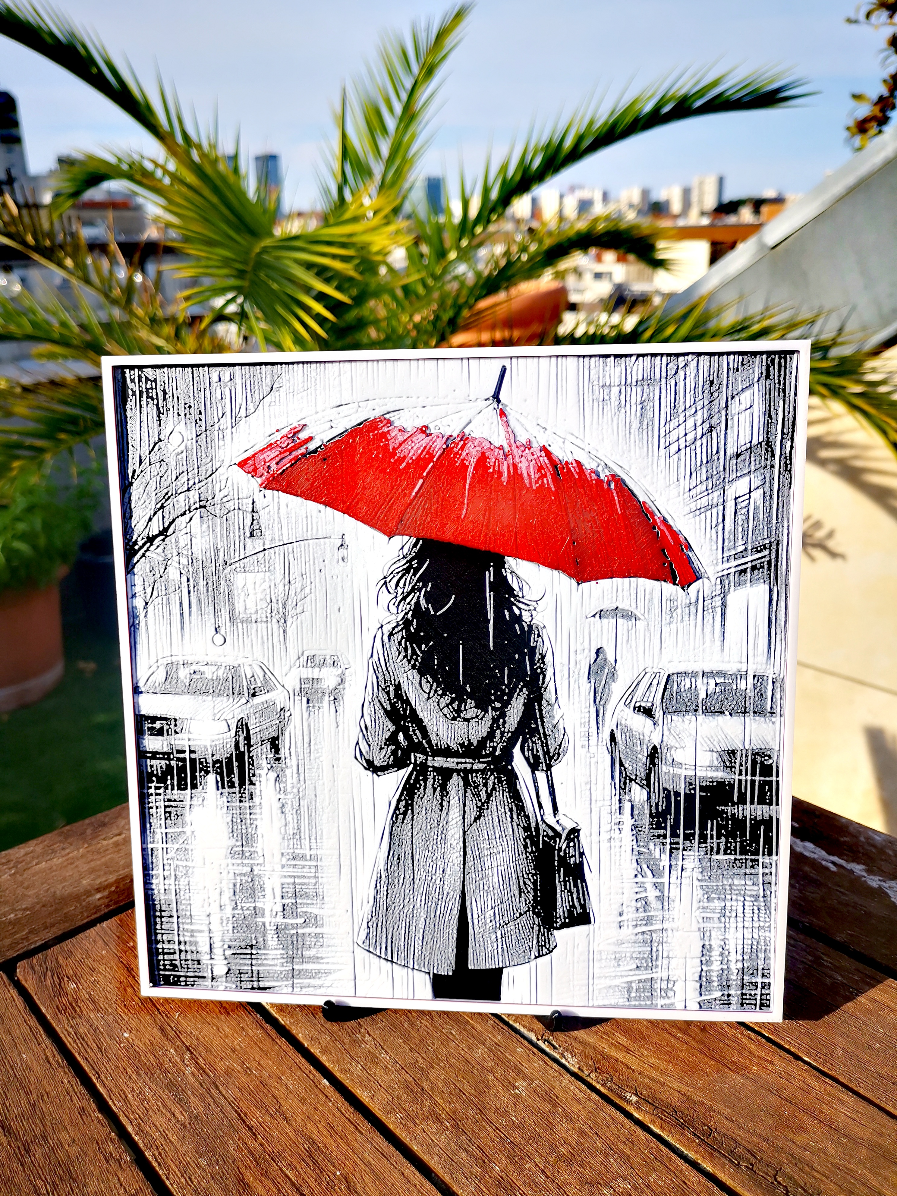 Gravure Femme sous la pluie