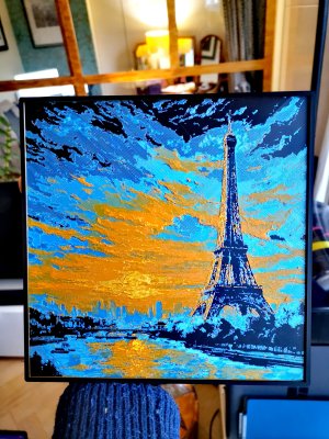 Gravure coucher de soleil sur Tour Eiffel