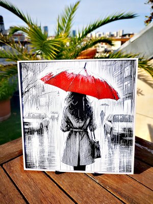 Gravure Femme sous la pluie